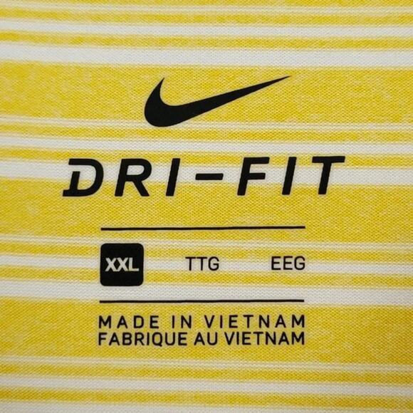 Nike Dri Fit Striped Polo Shirt Yellow White Men Size 2XL Golf Activewear - Picture 8 of 14